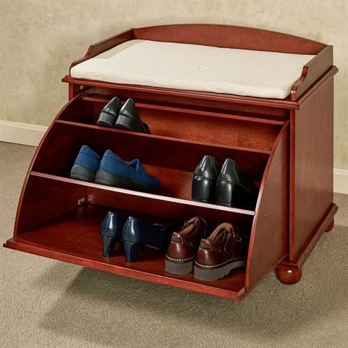 Aubrie wooden shoe storage bench classic cherry