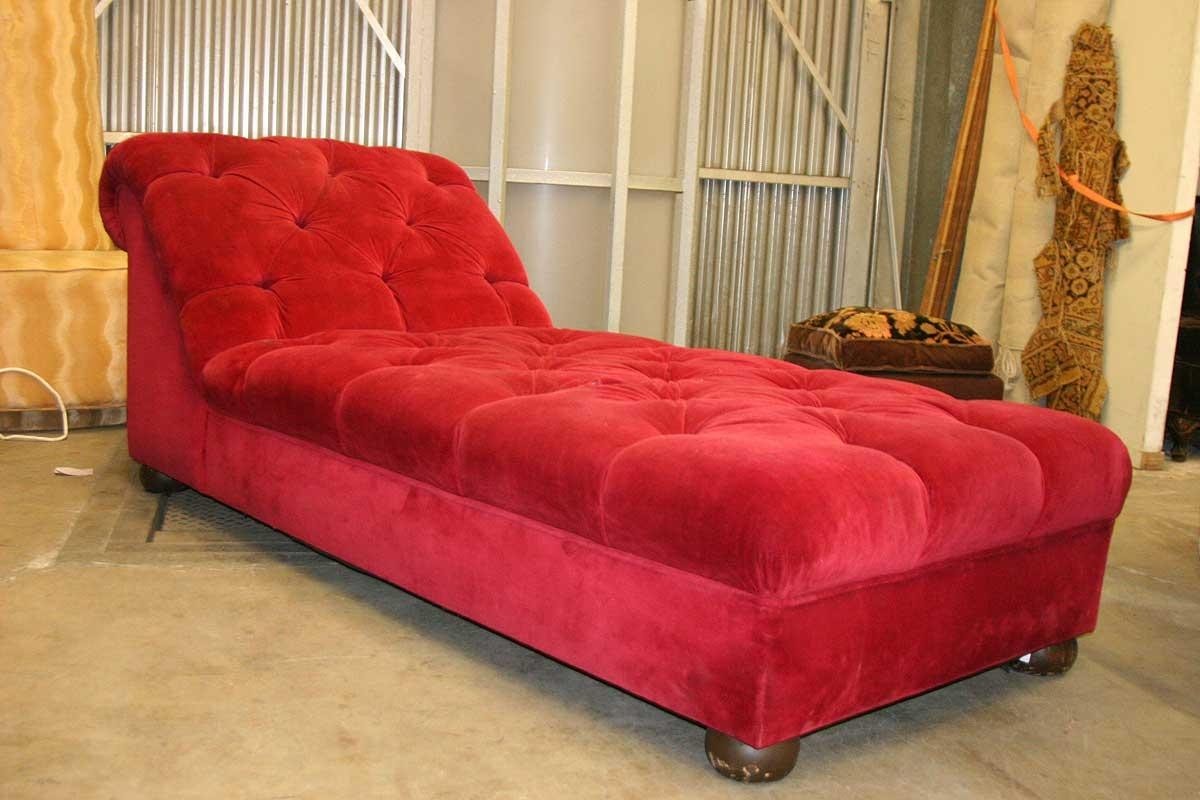 Luxurious tufted red velvet oversize chaise lounge