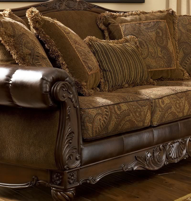 Mauricio old world bonded leather fabric sofa couch set