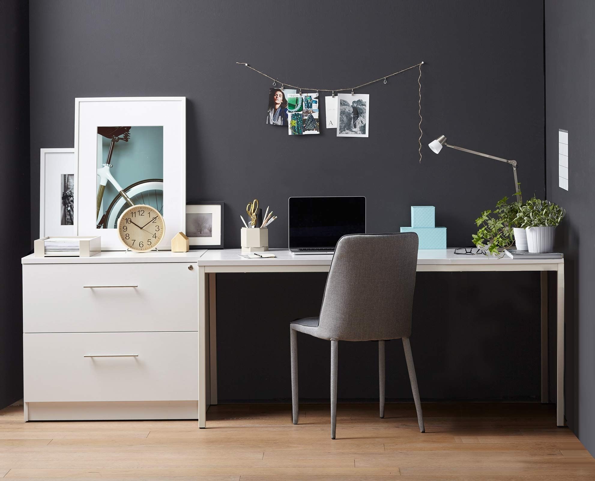 Modern scandinavian white office desk with storage