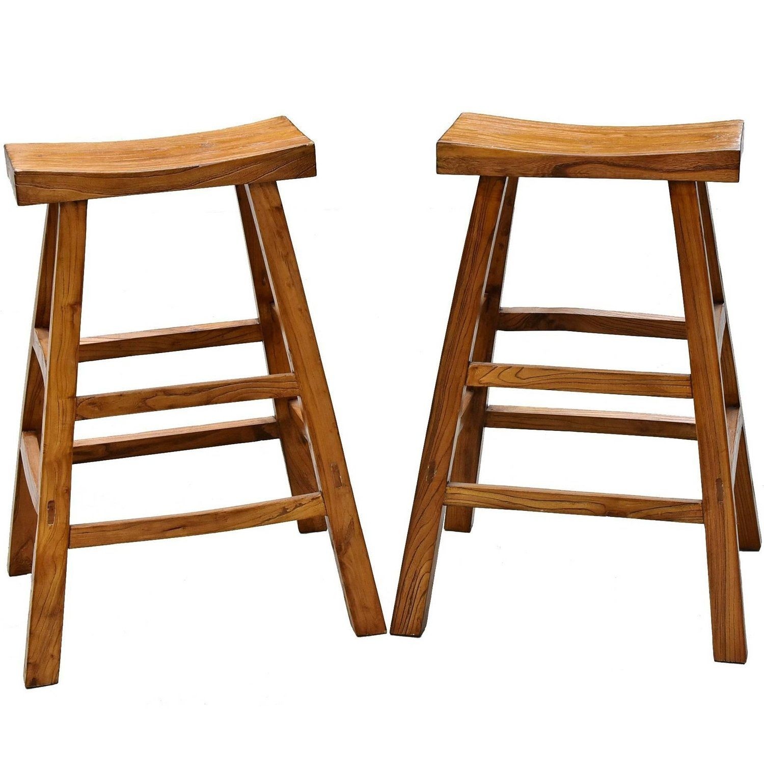 Pair of asian solid elm wood bar stools bar stools