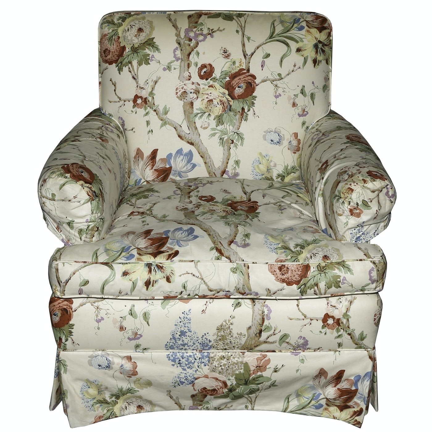 Rolled arm club chair with english chintz upholstery ebth