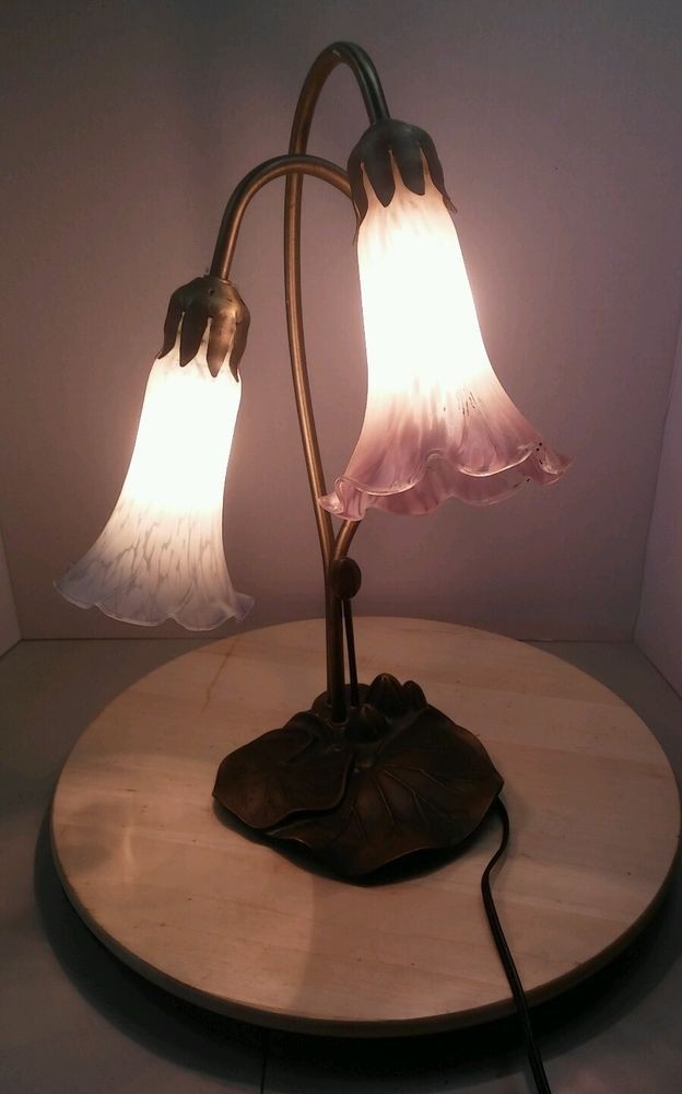 Tiffany style lamp with pink and white tulip glass shades