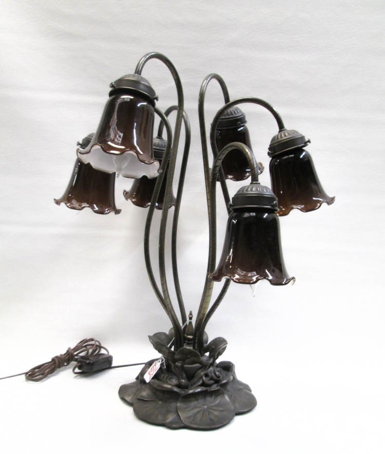 Tiffany style lily pad table lamp with six lights
