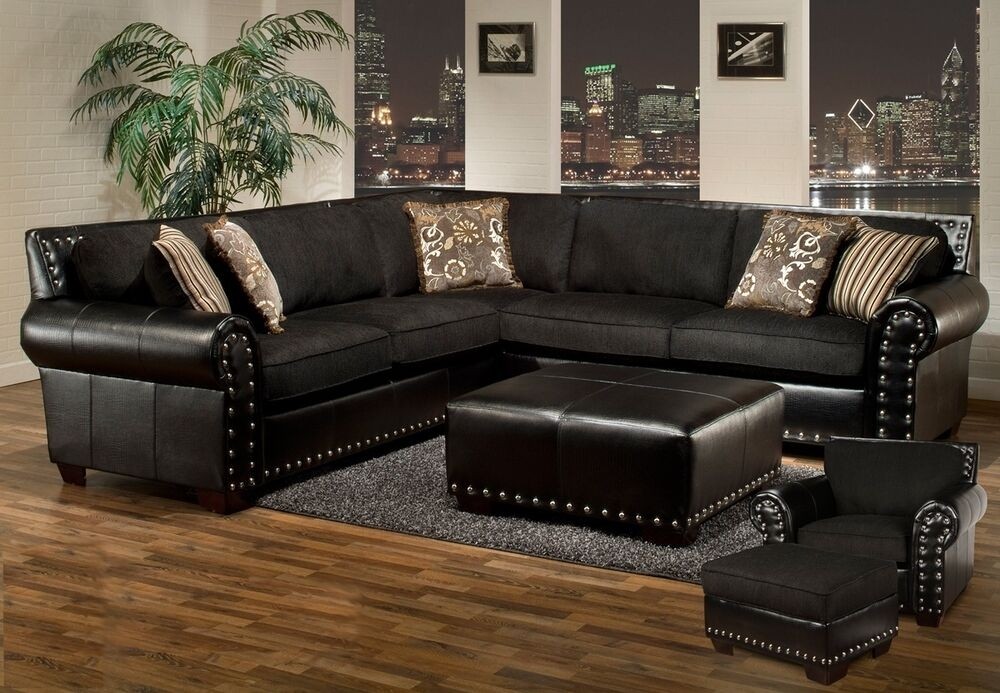 Avanti black gray sectional w ottoman traditional