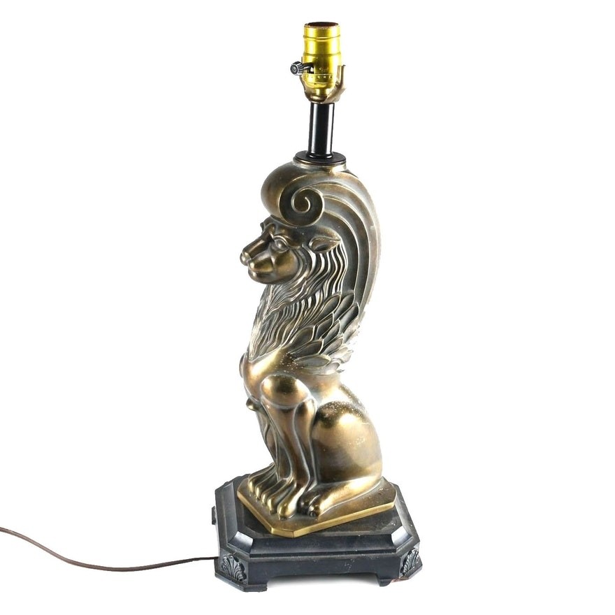 Brass lion table lamp ebth