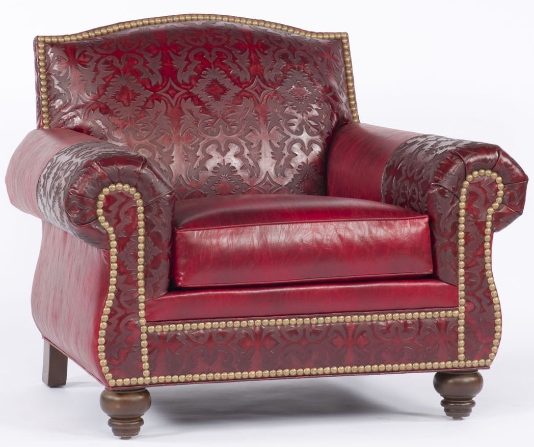 Classic red embossed leather accent chair