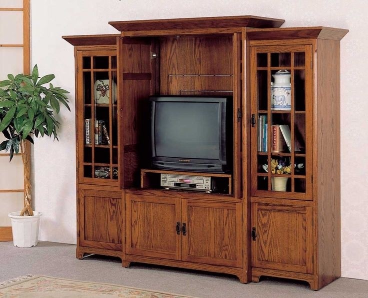 Classic wooden tv armoire with glass doors