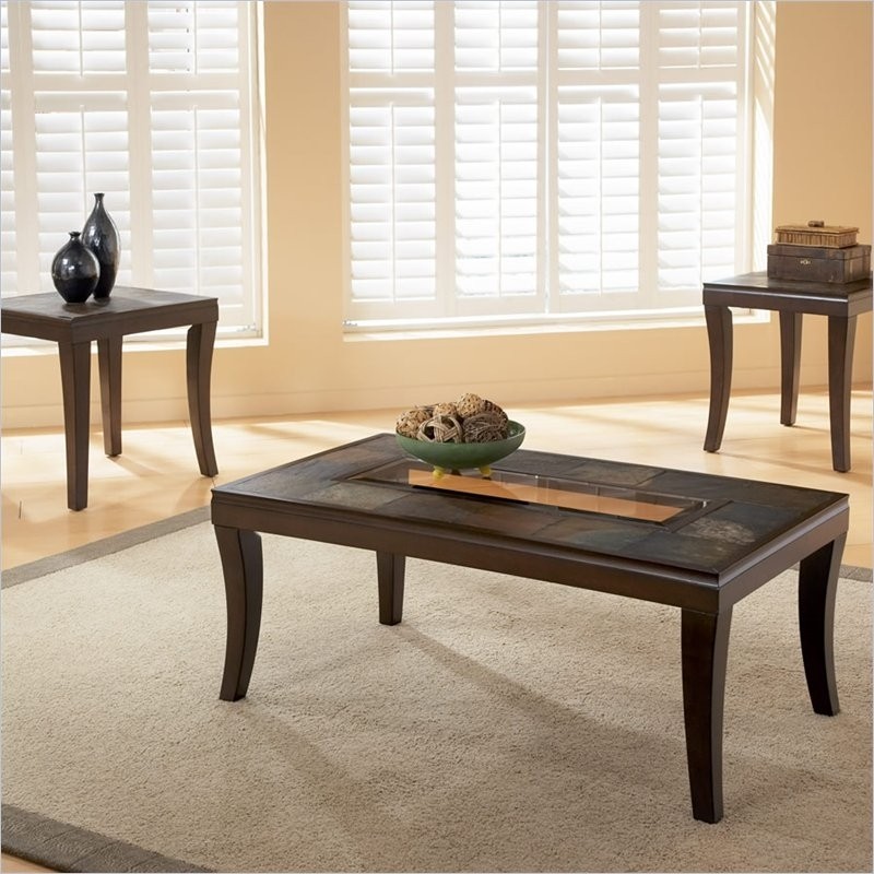 Elegant Rectangular Slate Top Coffee Table Set