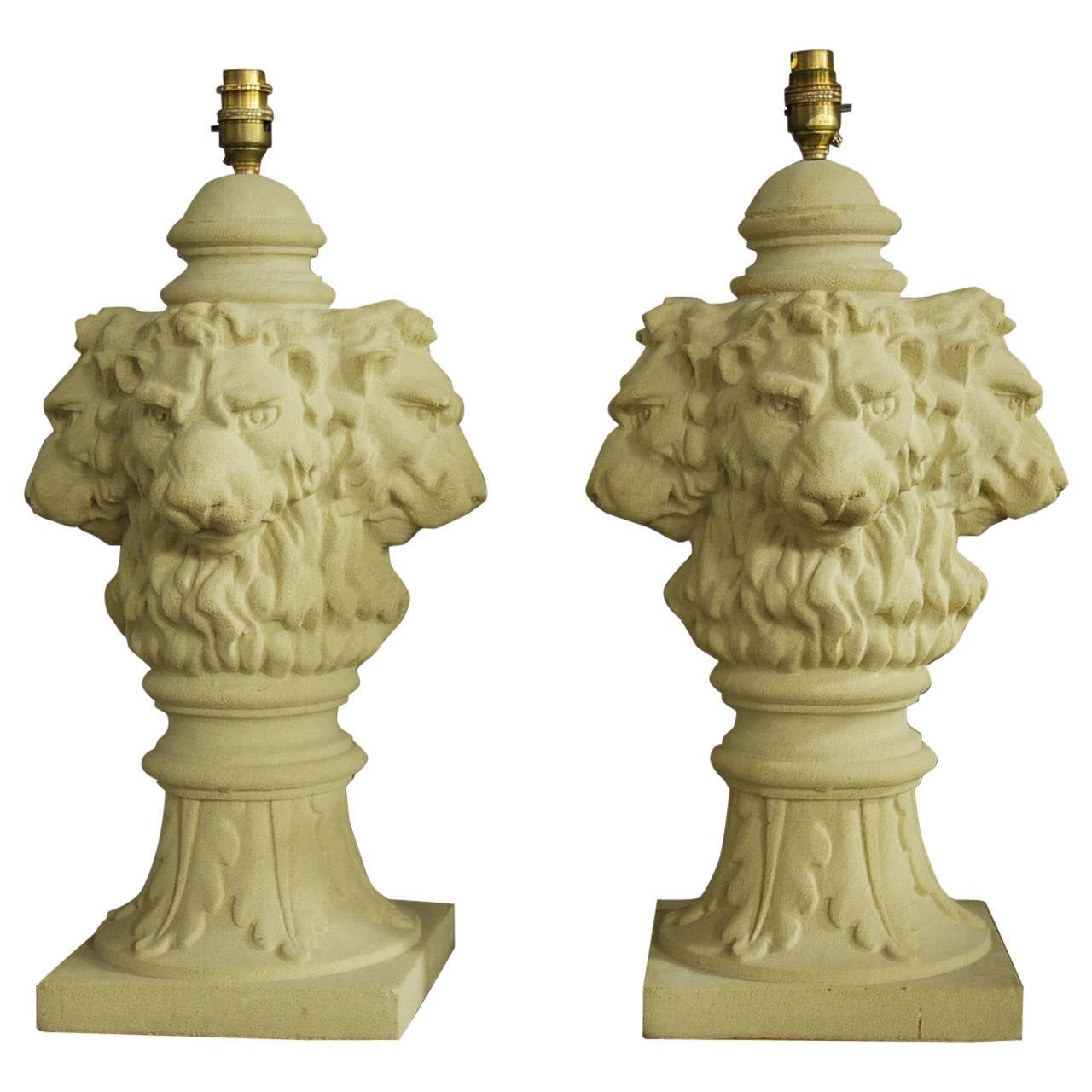 Pair of large lions head table lamps at 1stdibs