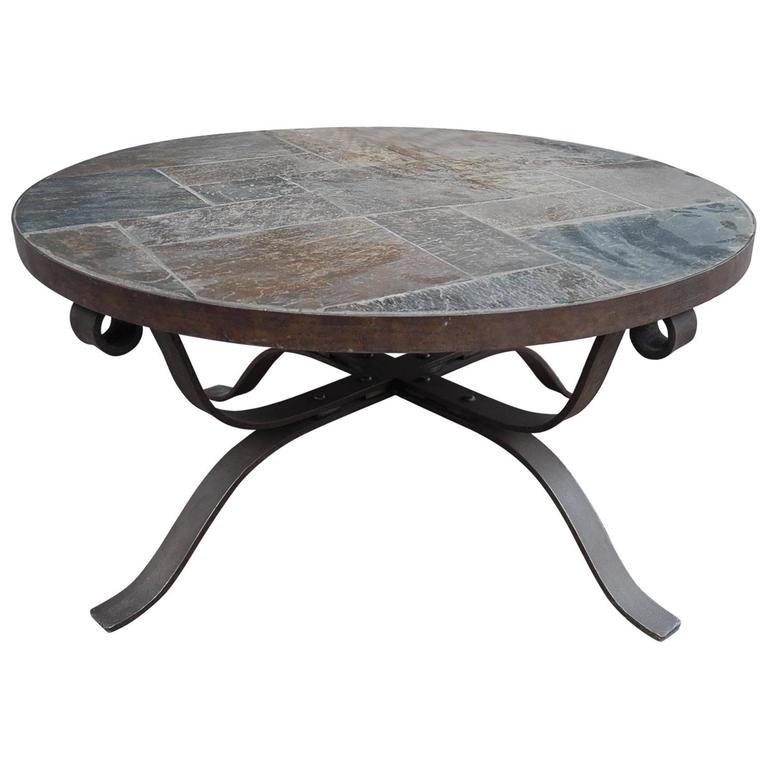 Paul kingma style wrought iron and slate round coffee