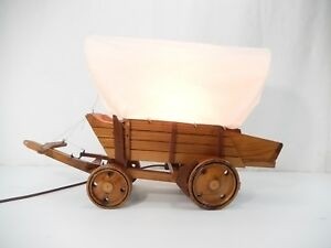 Vintage wood covered wagon lamp new wiring ebay