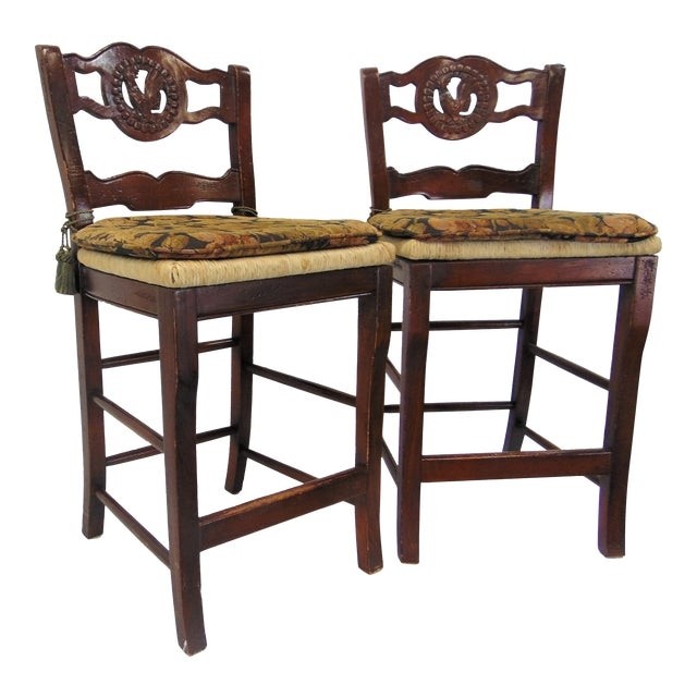 Country french cherry wood rooster carved bar stools