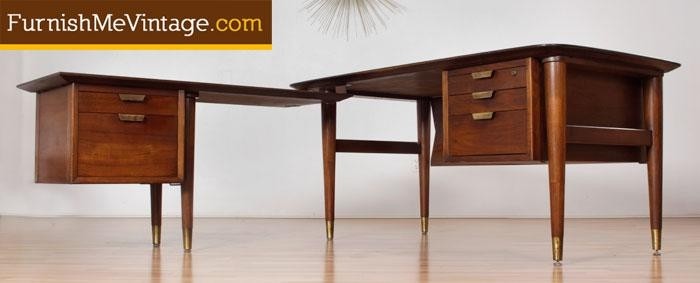 Mid century modern l shaped walnut executive desk