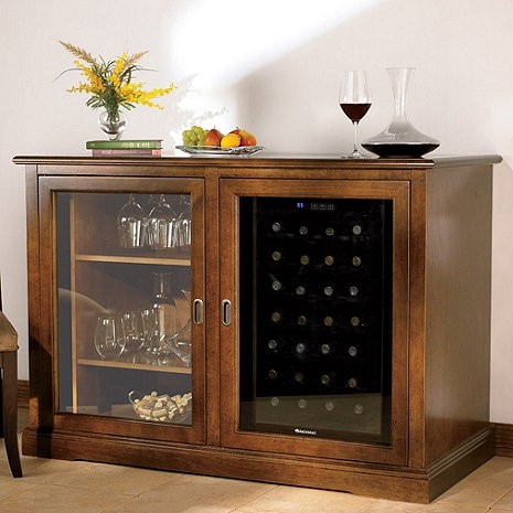 Walnut wine credenza with built in refrigerator