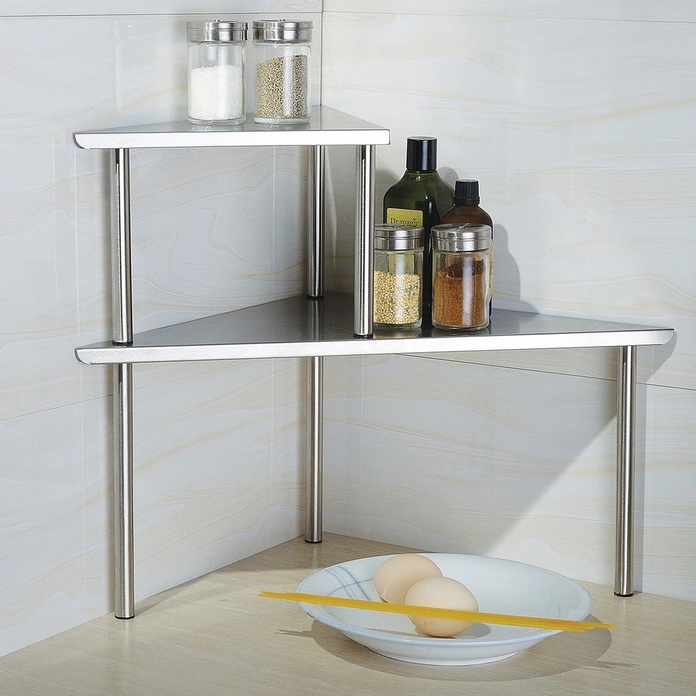 2 Tier Stainless Steel Corner Storage Shelf Organizer