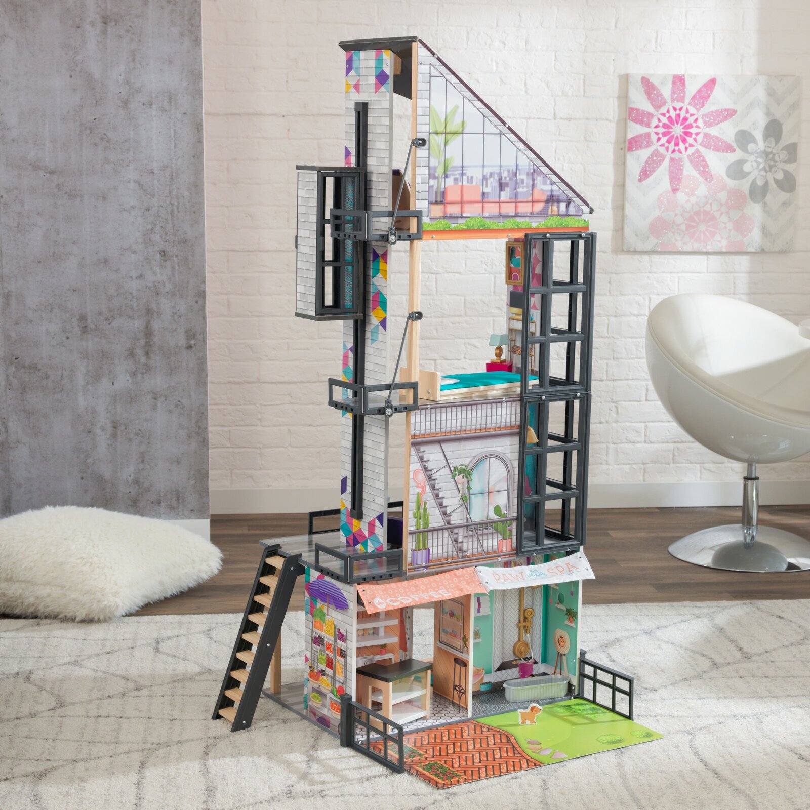 360 Degree Open Extra Tall Large Wood Dollhouse