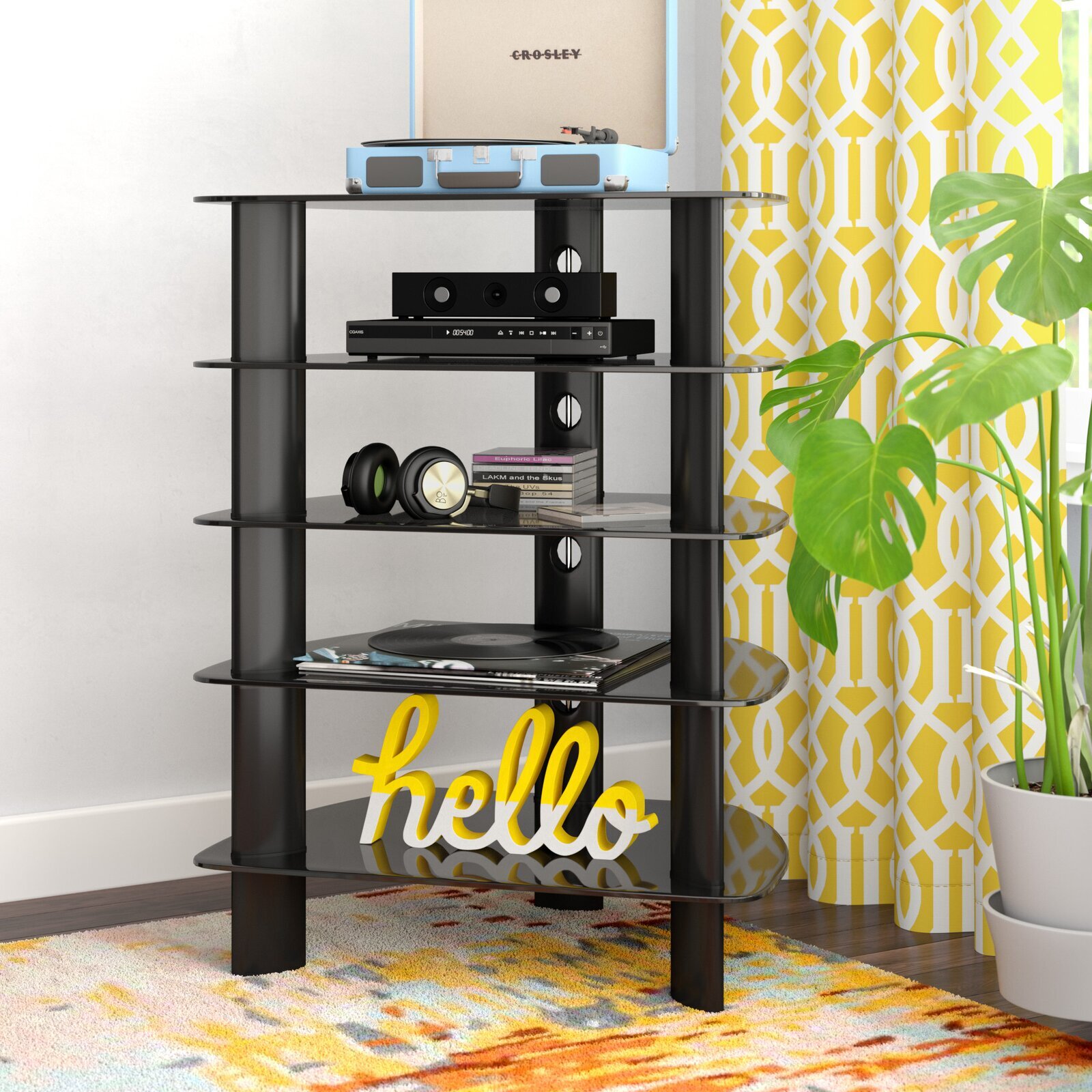 A corner audio tower
