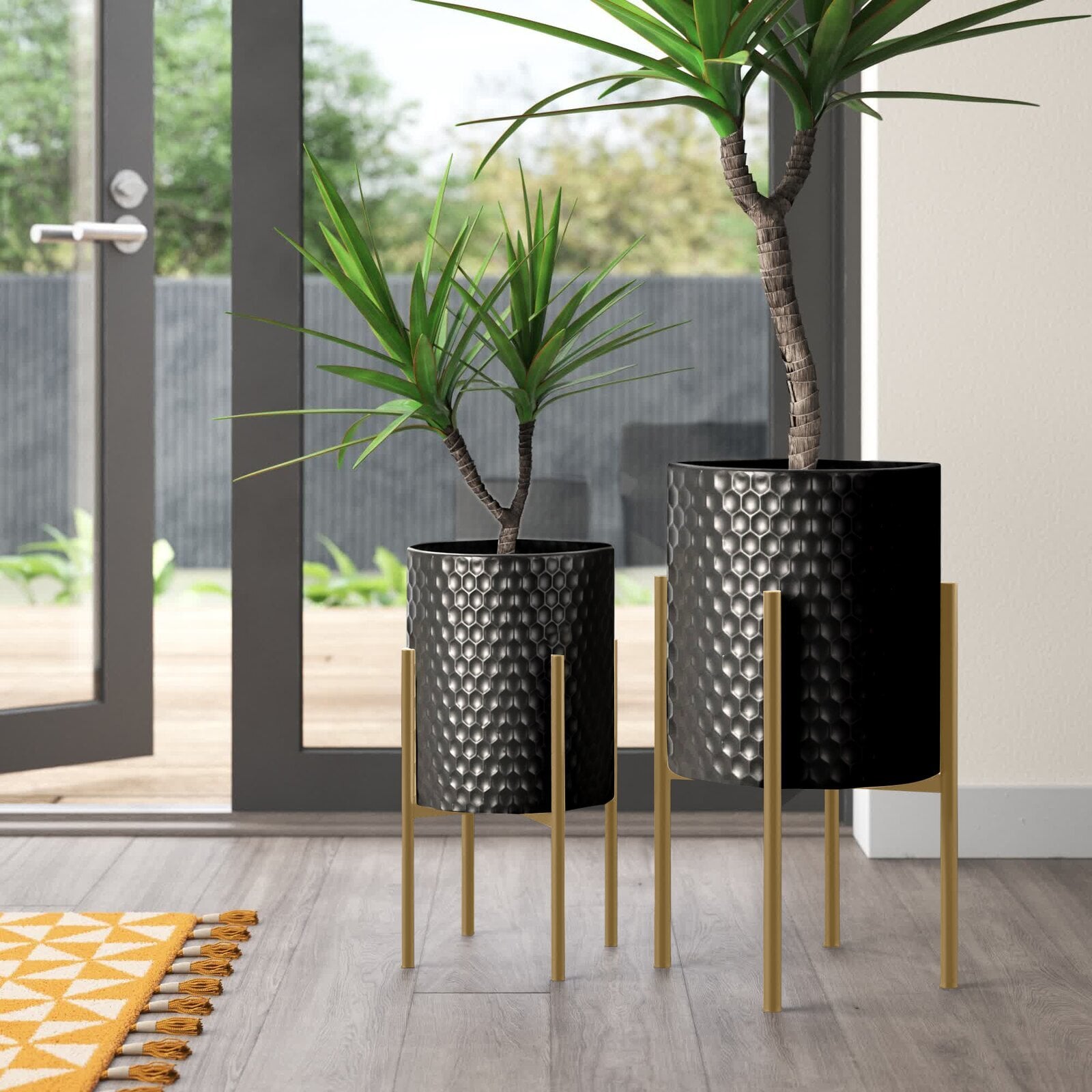 A set of two trendy large indoor planters for trees