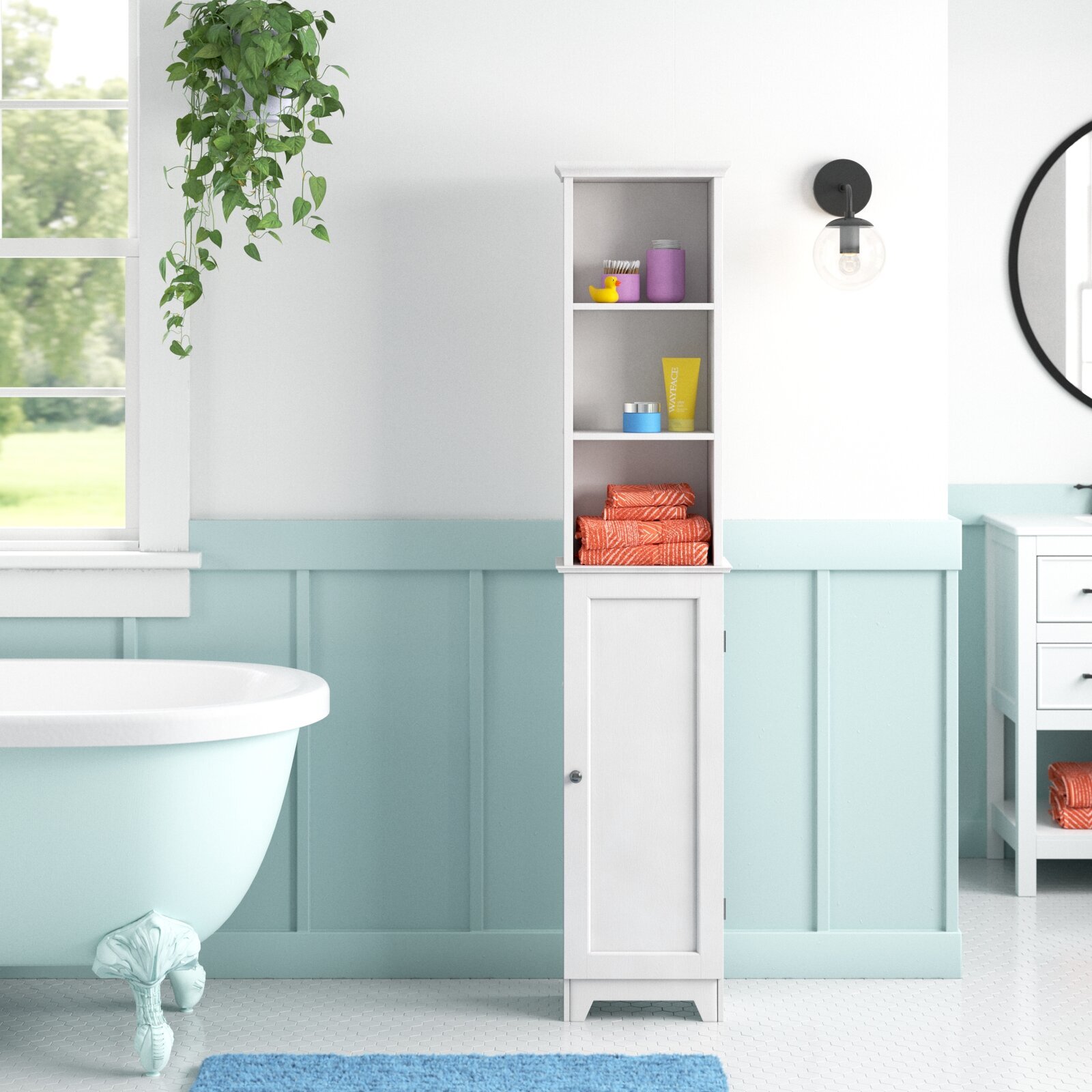 A sleek, slim cabinet for bathroom corners
