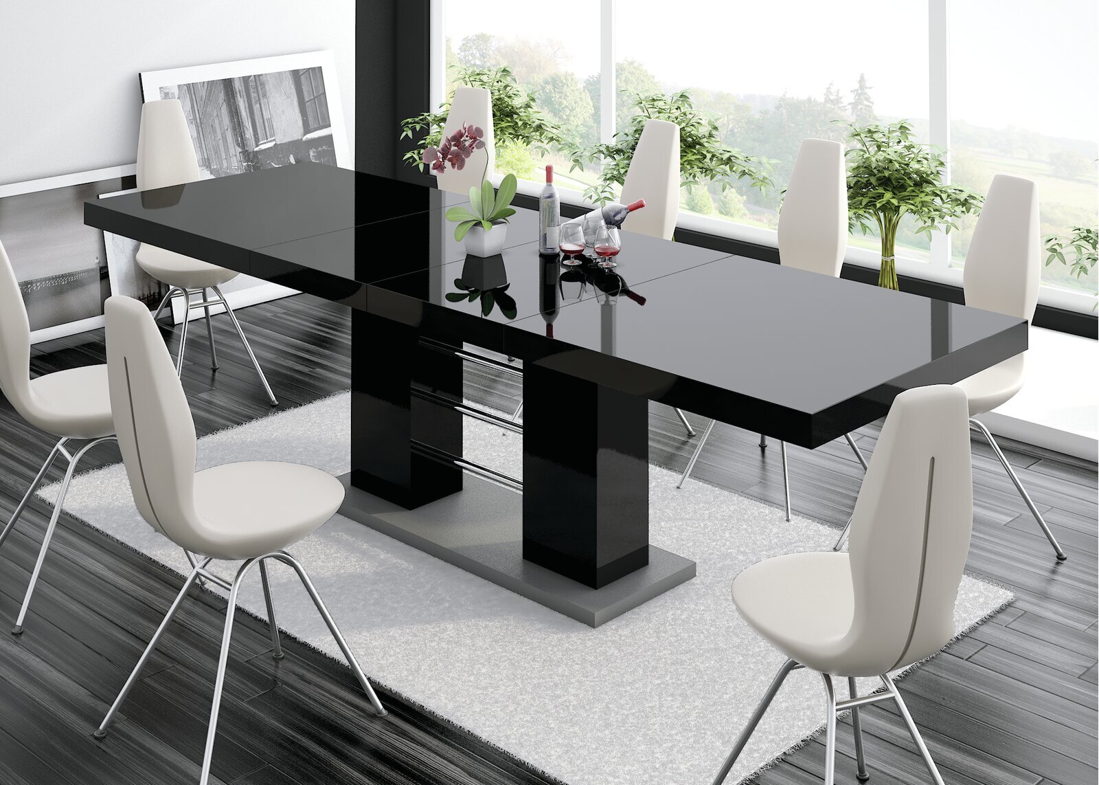 A sleek, sophisticated table with built in leaf