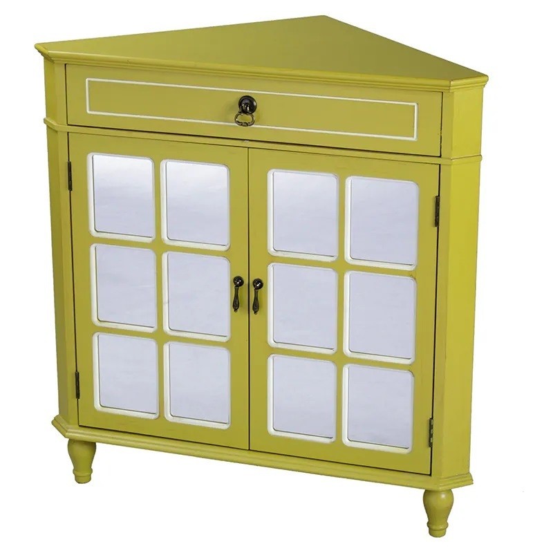 A small angled cabinet with door windows for dining room 