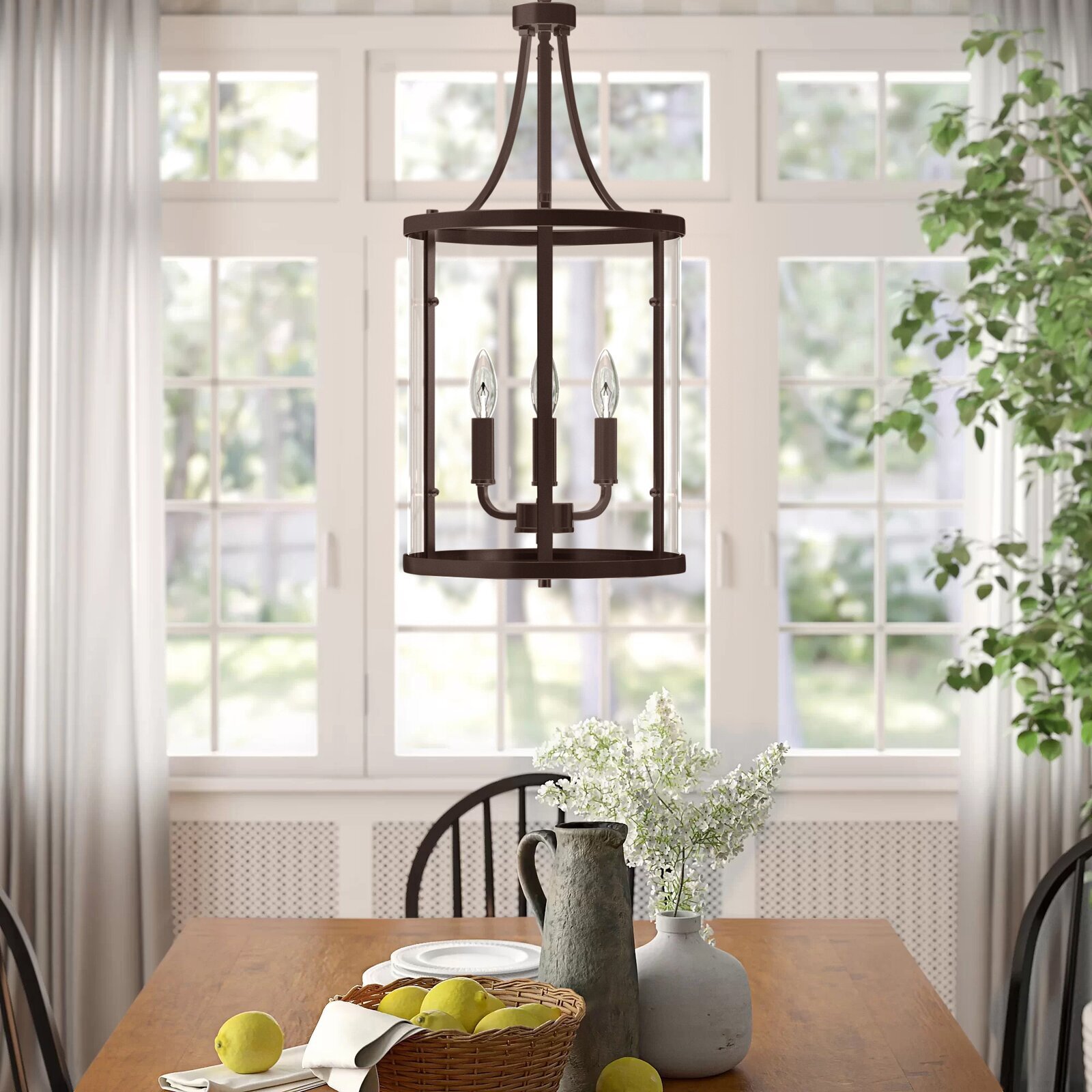 A traditional lantern retractable light fixture