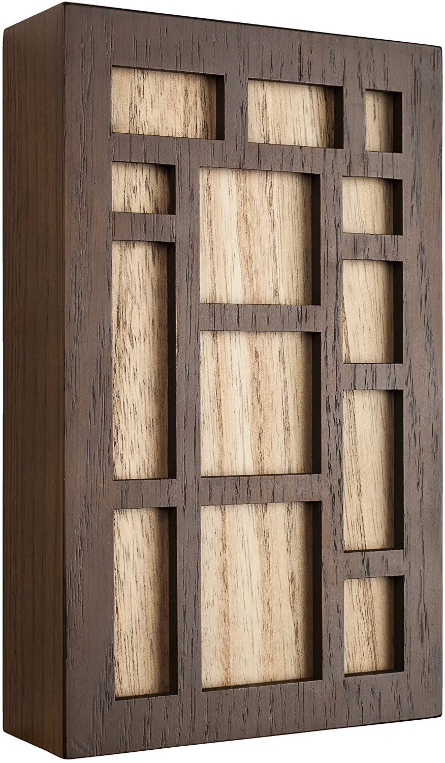 A wooden doorbell cover box that looks like wall art