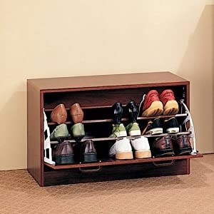 Amazon com cherry finish wood shoe storage rack organizer 1