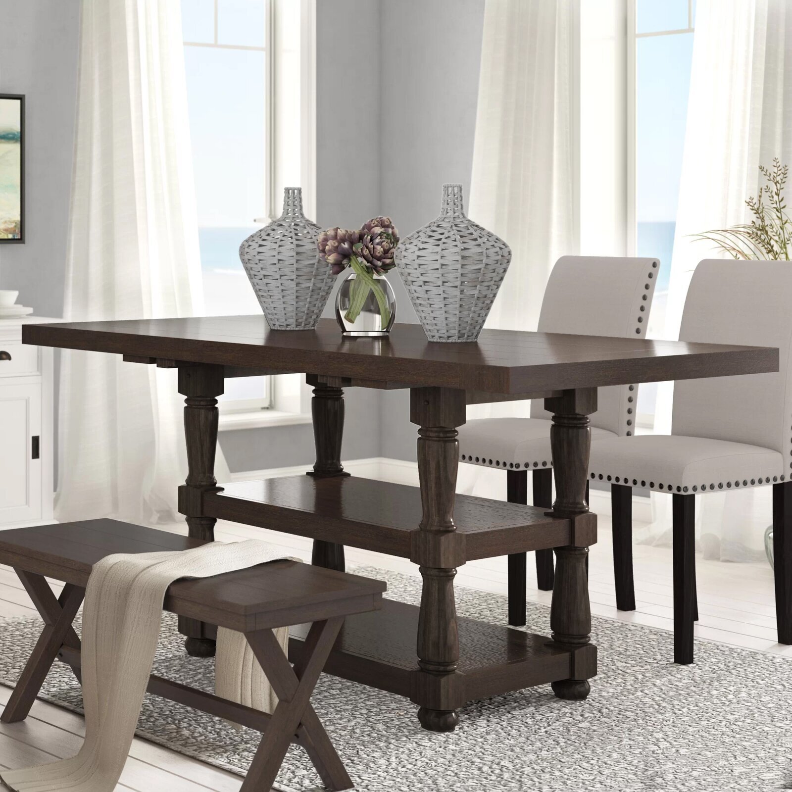 An extendable counter height table with storage