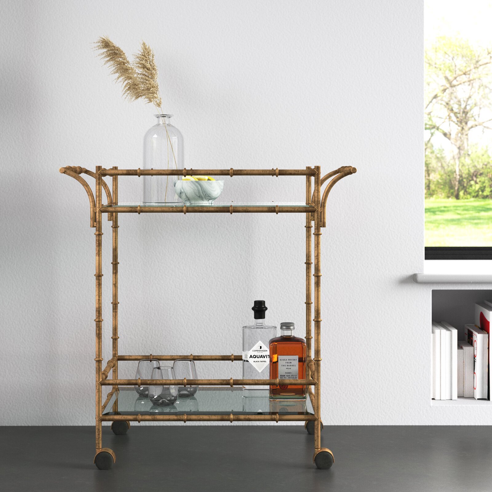 Bamboo antique serving cart