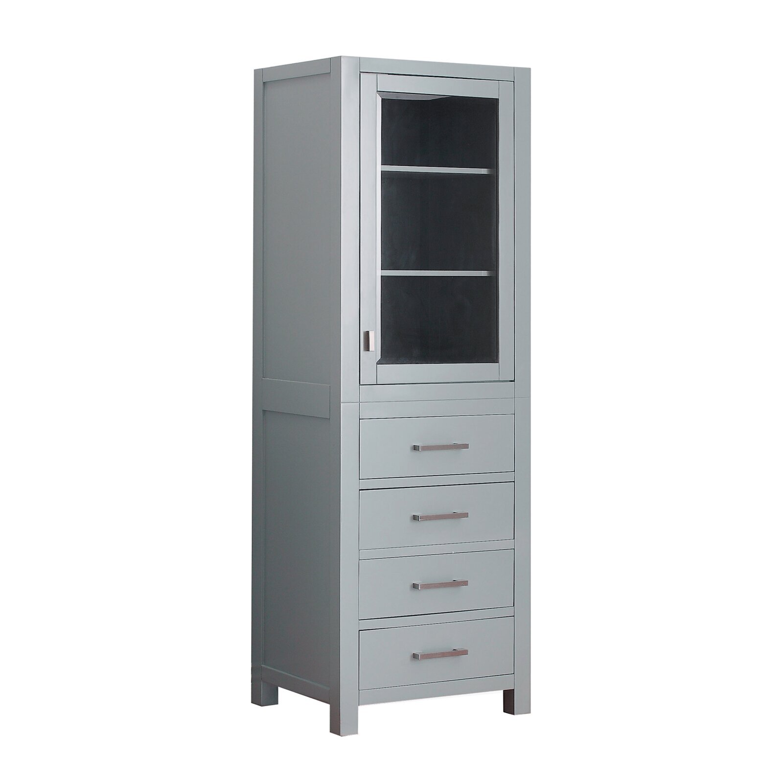 Bathroom linen tower with a glass door