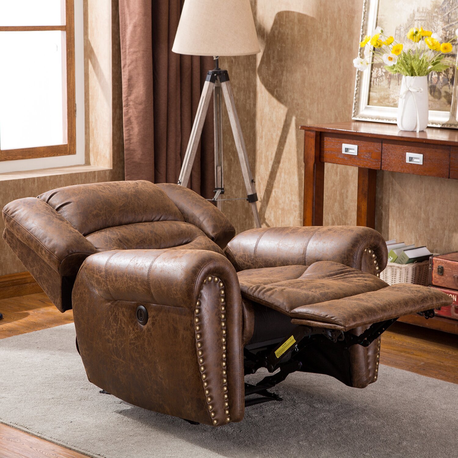 Bishop 40 5” Wide Genuine Leather Power Standard Recliner