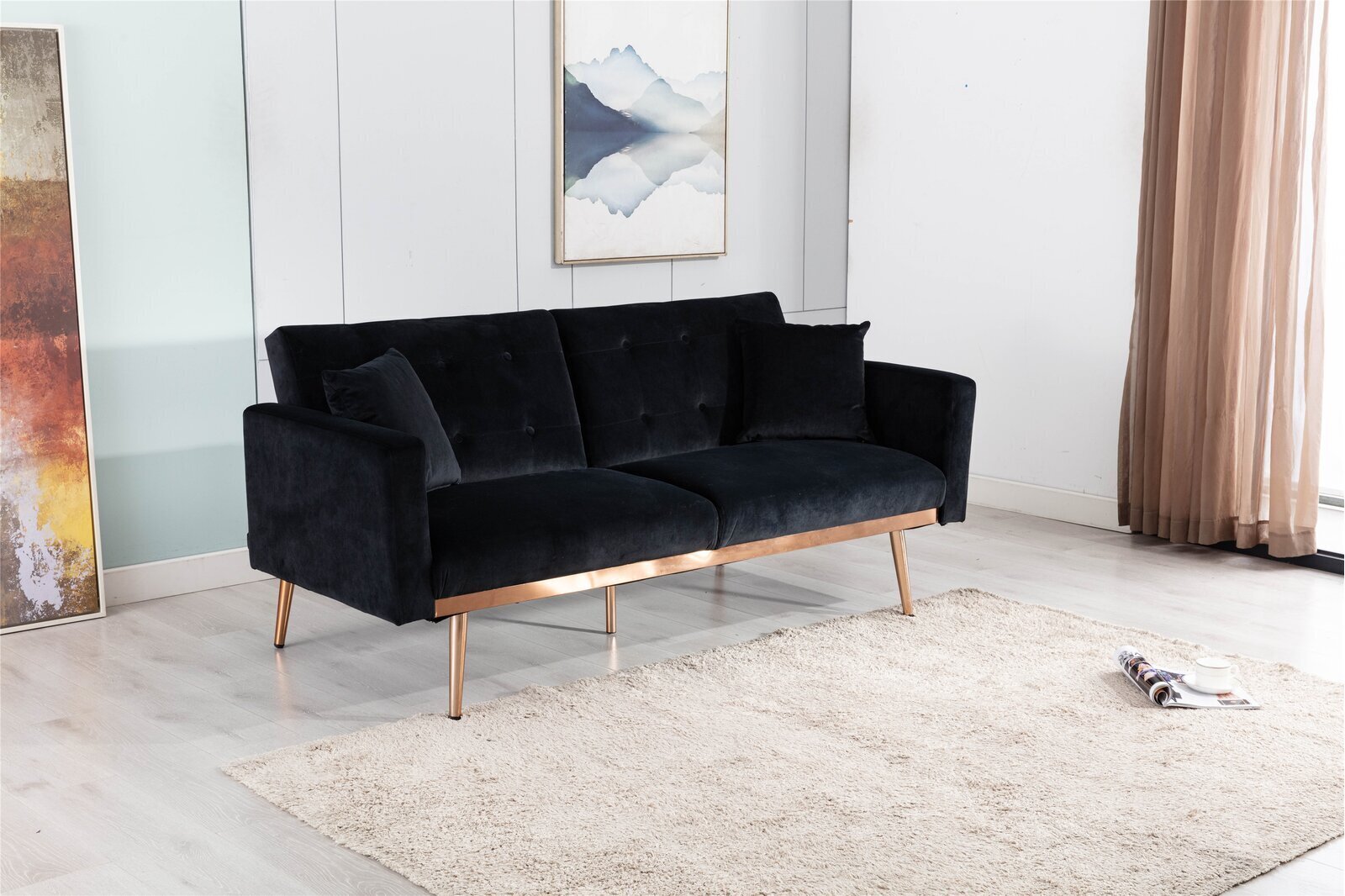 Black Velvet and Rose Gold Click Clack Sofa