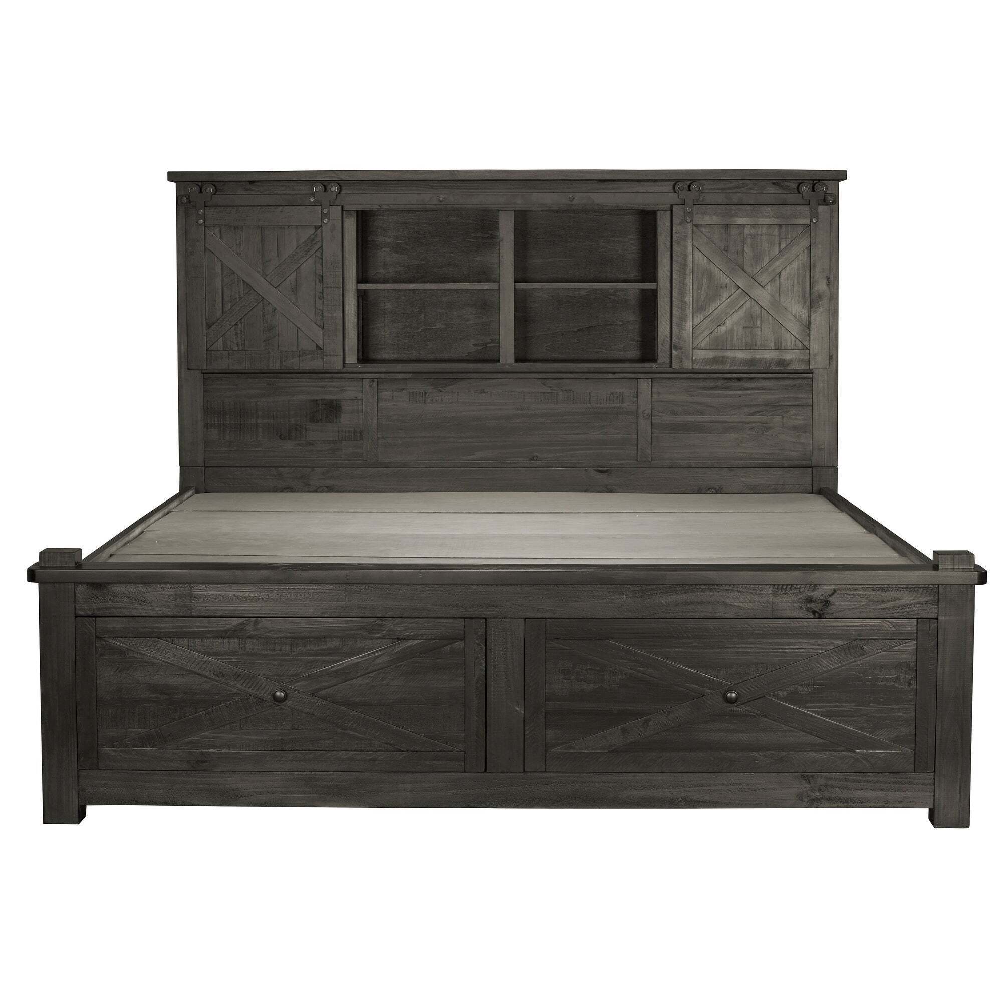 Bookcase Headboard King Sized with Sliding Barnyard Doors