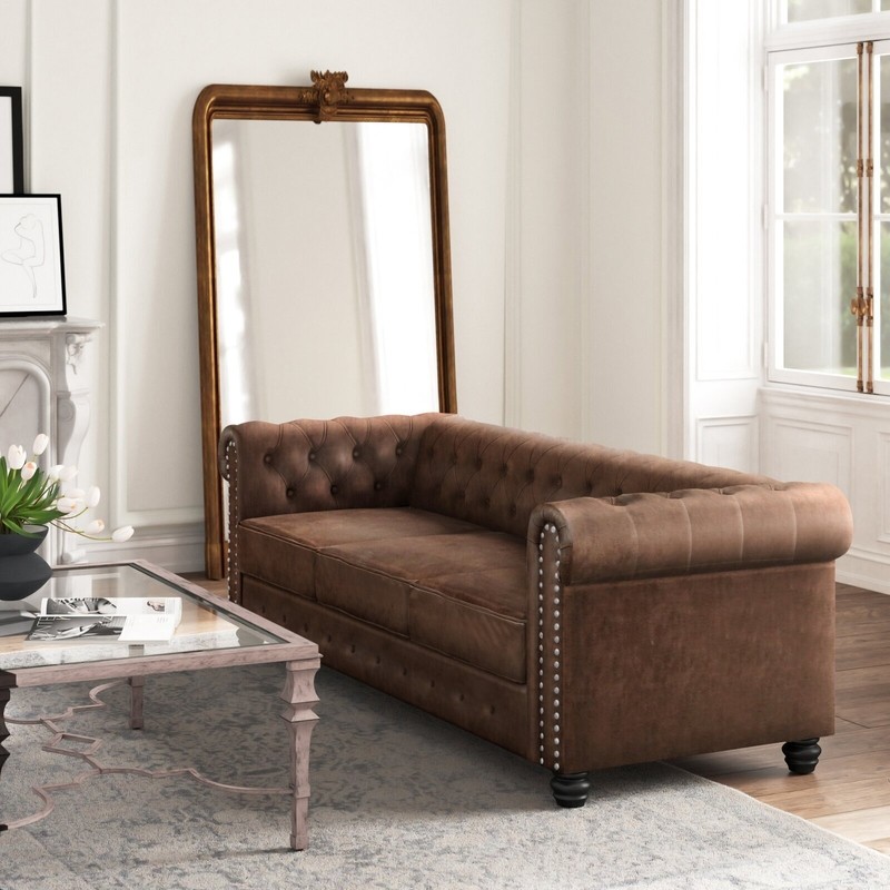 Brown Faux Leather French Country Cottage Sofas