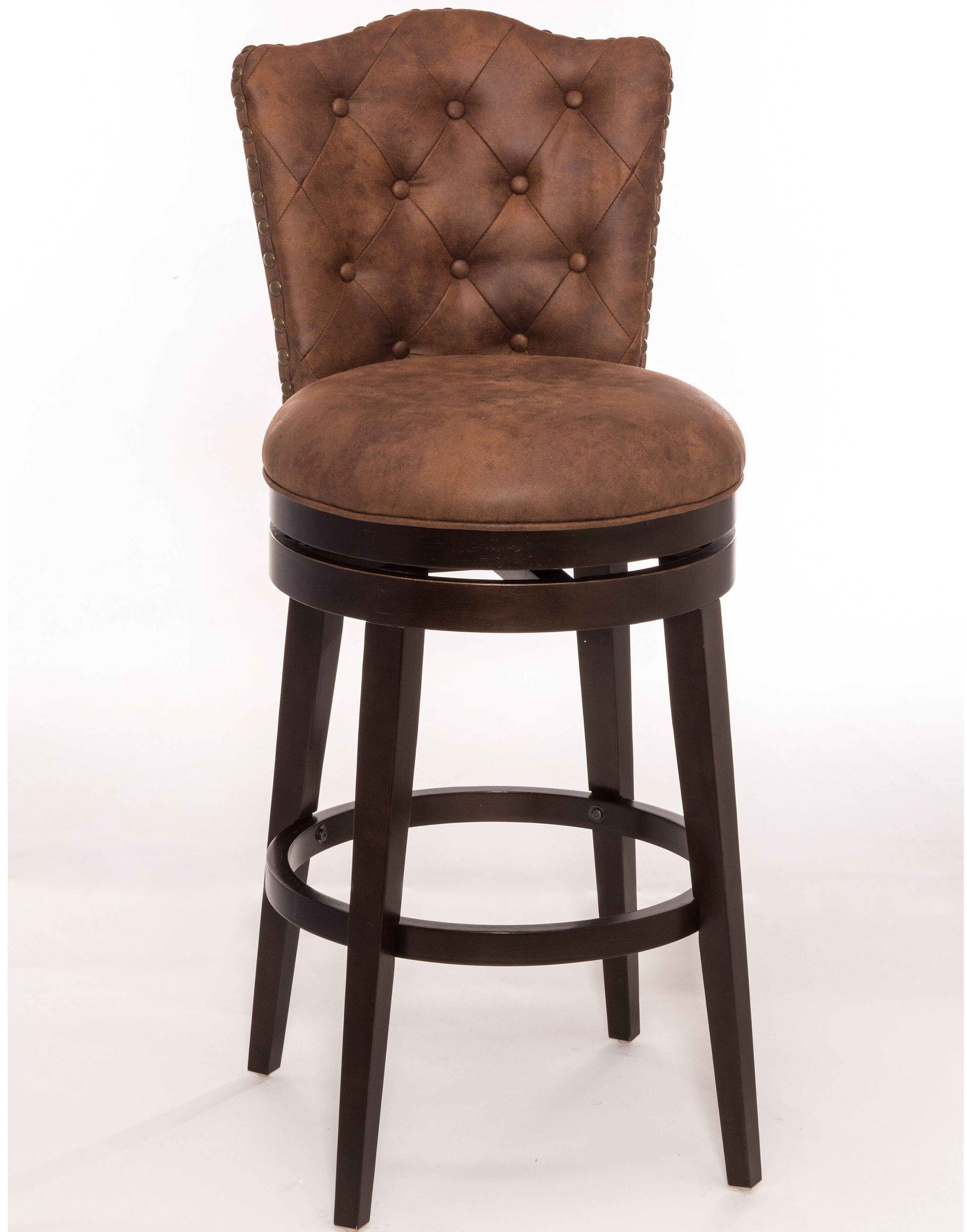 Button Tufted Swivel Leather Counter Stools