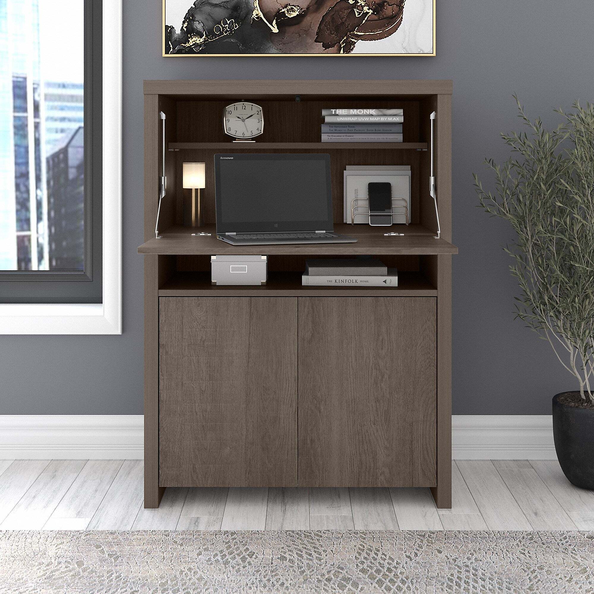 Cabinet style secretary desk with hutch