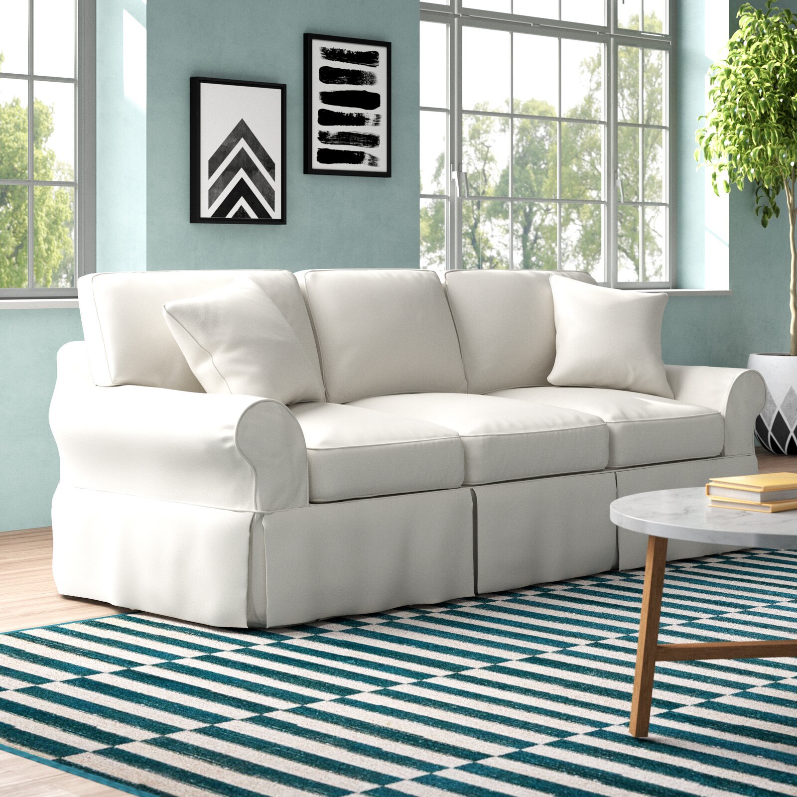 Casey 88” Rolled Arm Slipcovered Sofa Bed