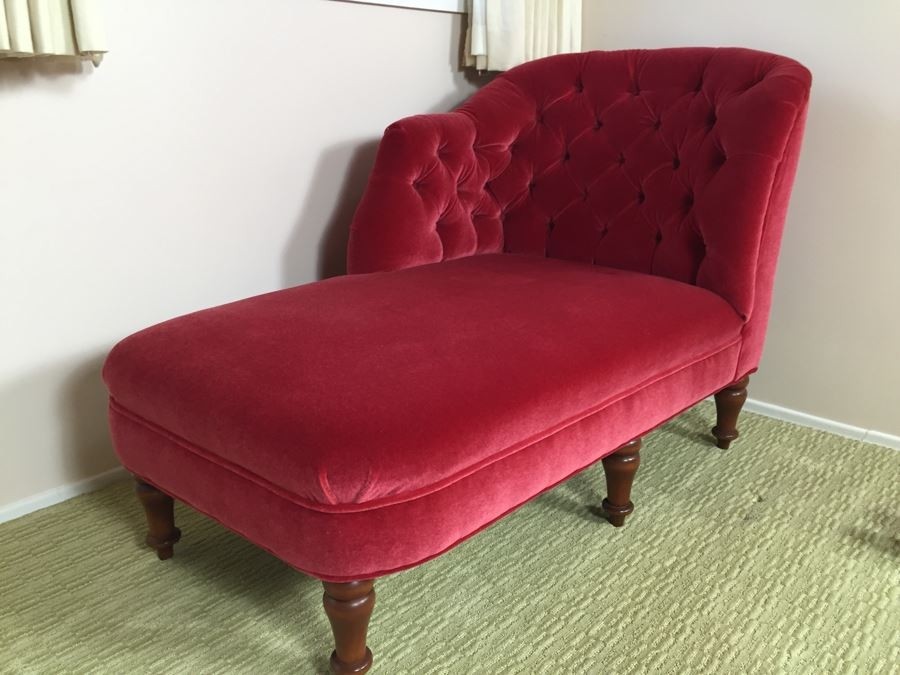 Chaise lounge fainting couch in burgundy with pillow