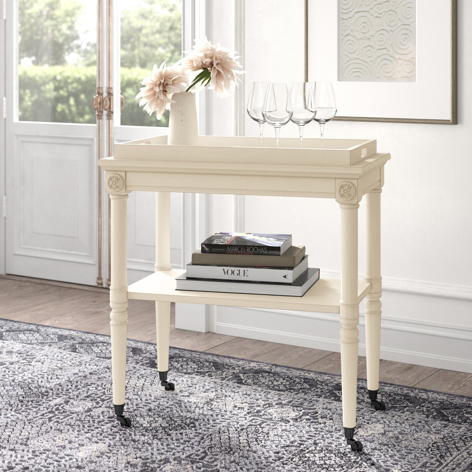 Charming vintage rolling cart with removable tray top