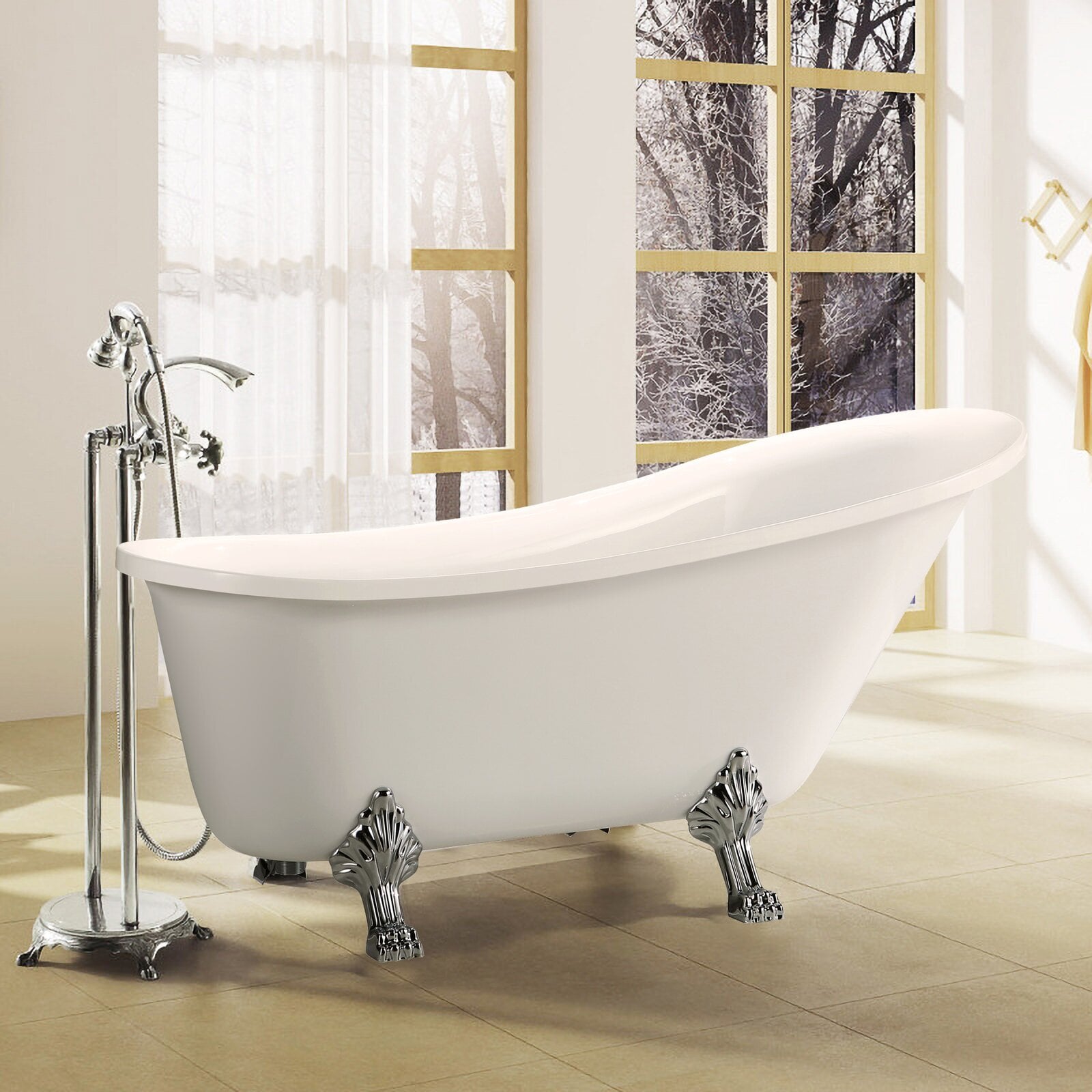 Clawfoot, vintage corner stand alone tub