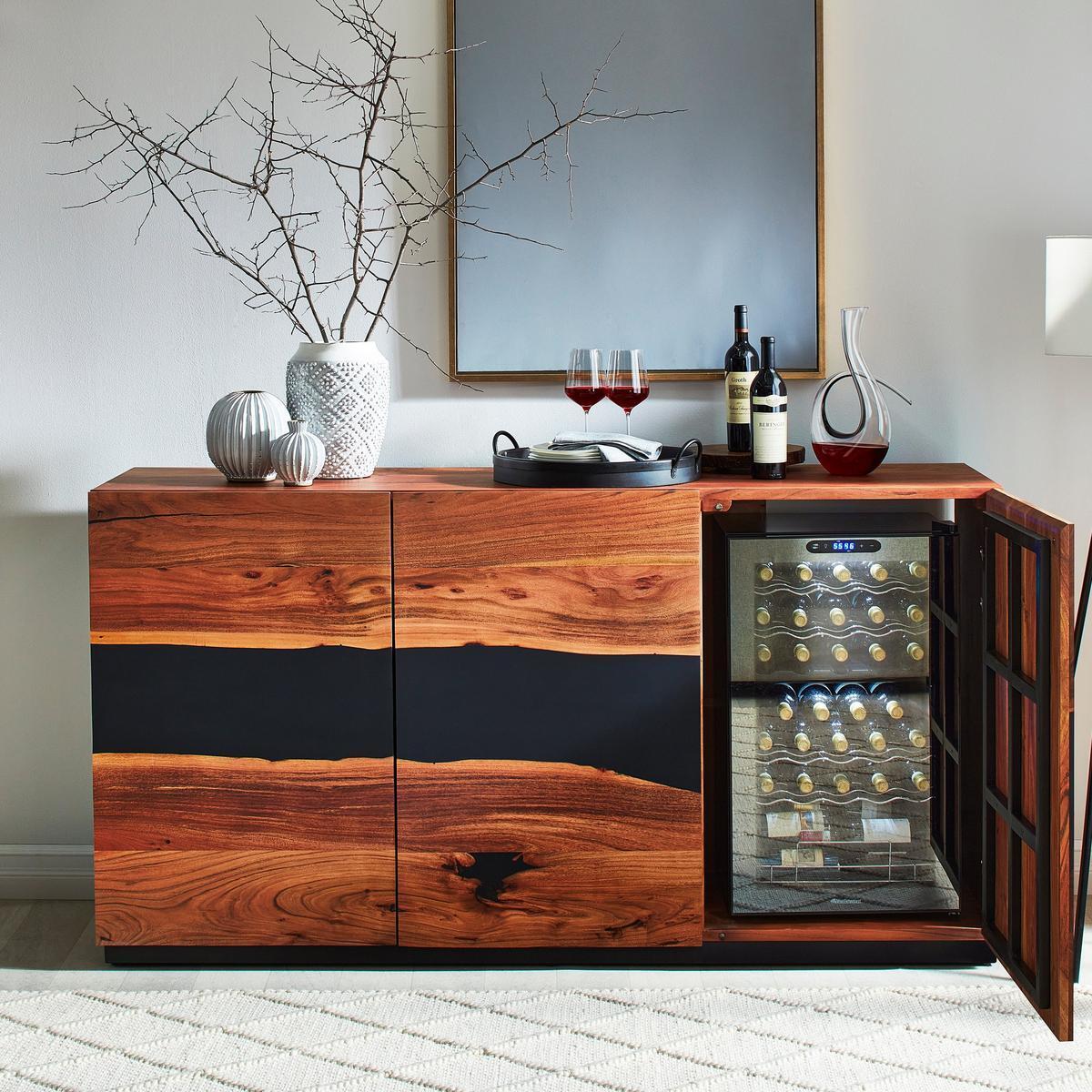 Contemporary Acacia Wood Sideboard with Cooling Storage