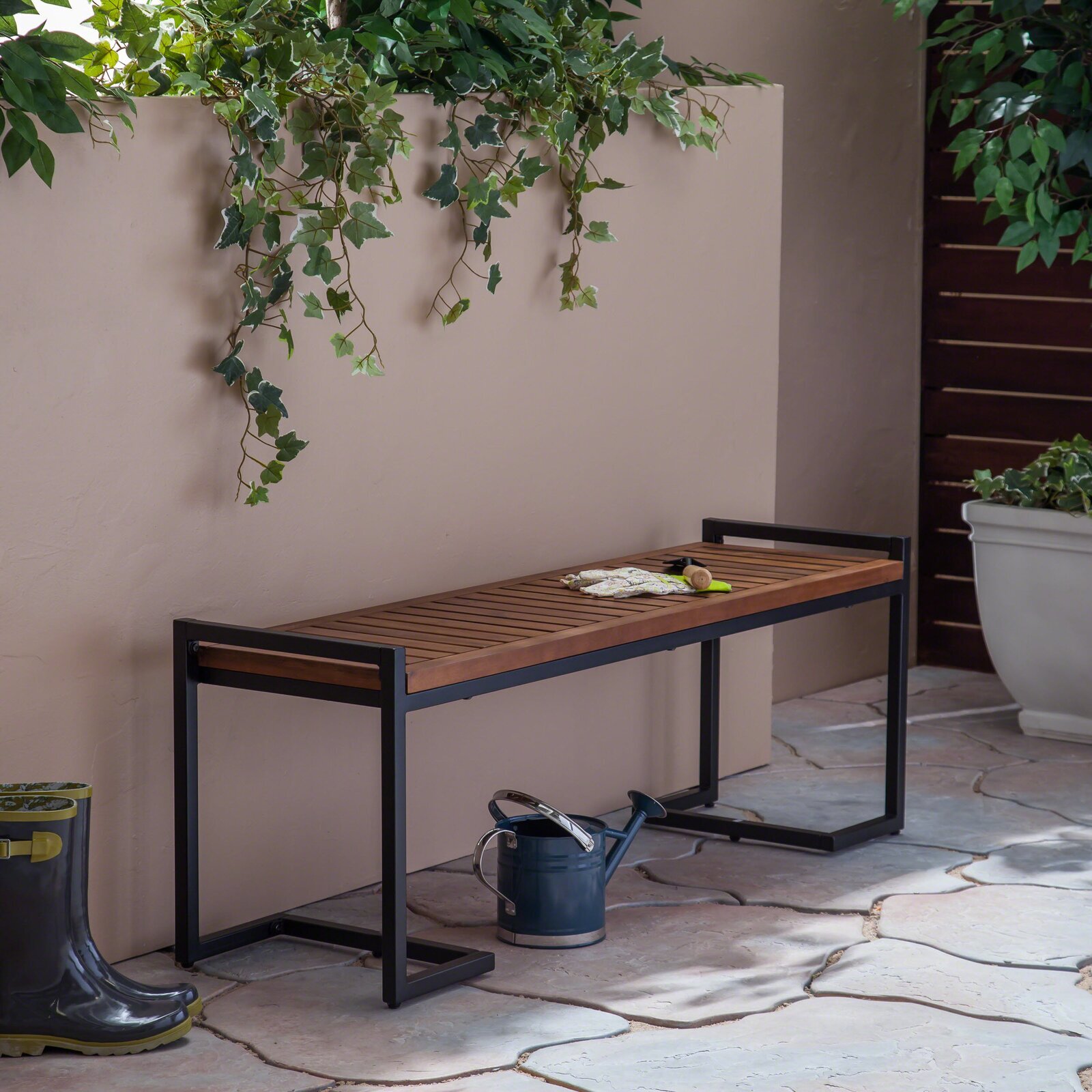 Contemporary Backless Iron Bench