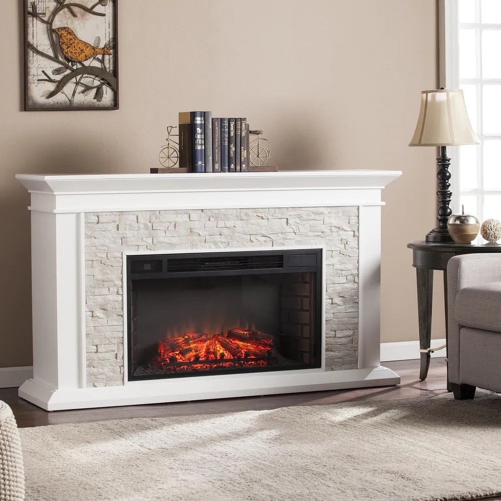Copper Grove Horse Mountain White Stone Electric Fireplace   White