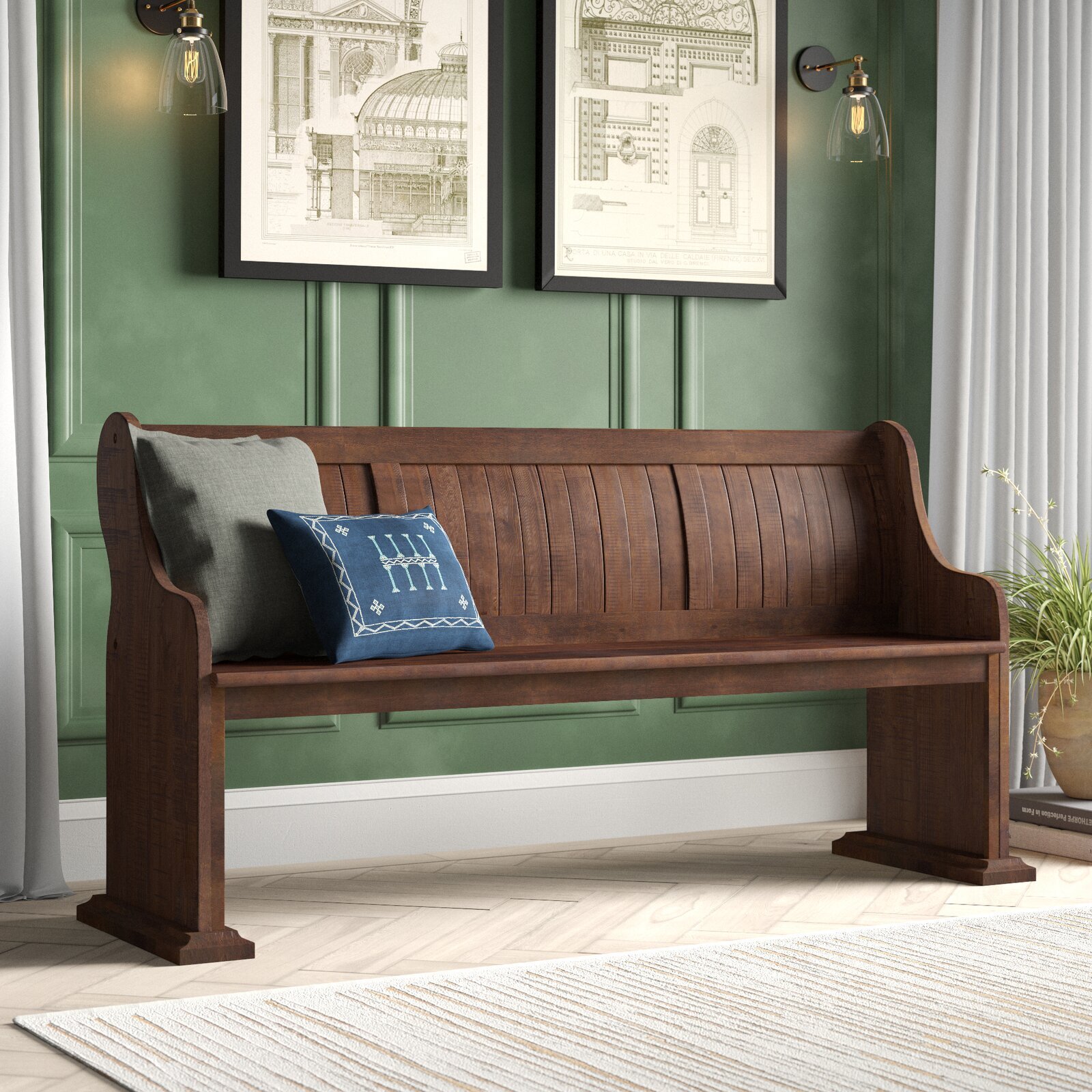 Dining Room Dark Rustic Wood Bench with Back