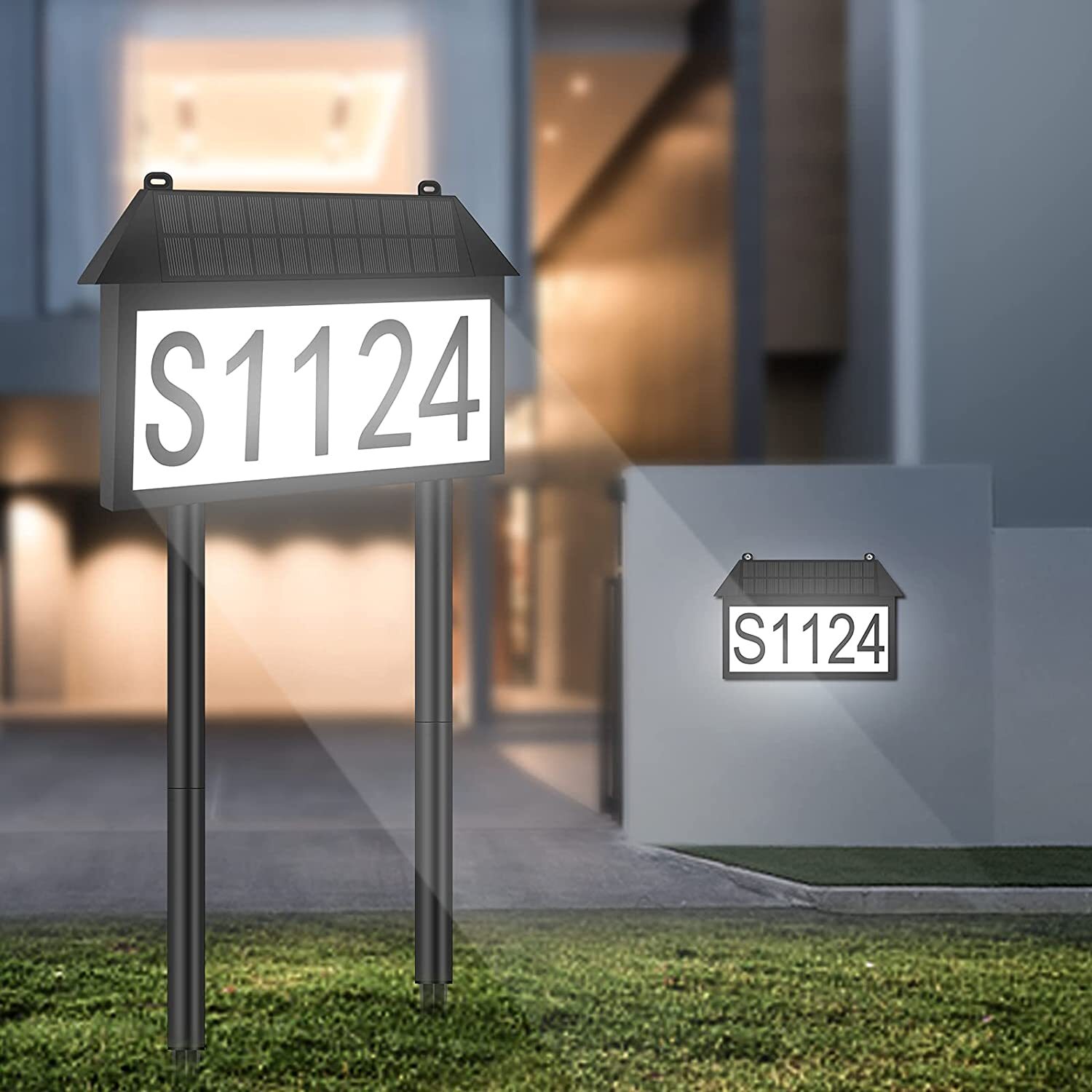 Dual Use Solar Address Sign with Adjustable Stakes