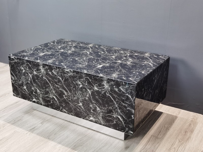 Elegant black marble coffee table in a solid rectangular design