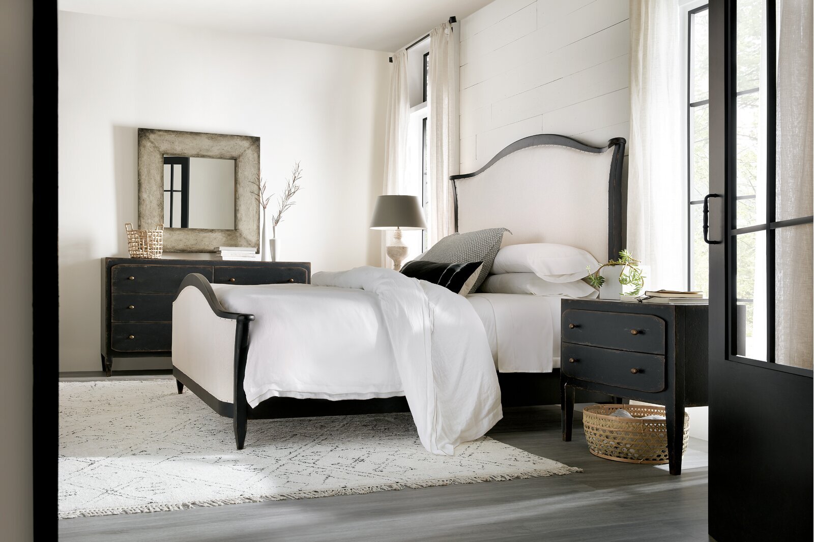 Elegant high headboard king bed