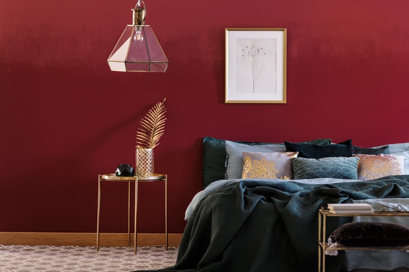 Emerald Green and Red Bedroom